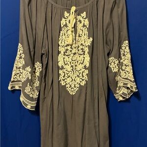 Chic Embroidered Women's Tunic in Brown and Cream